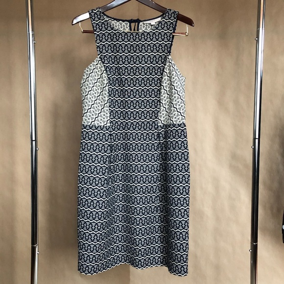 Loft blue & tan jacquard sleeveless midi dress NWT - Picture 2 of 8
